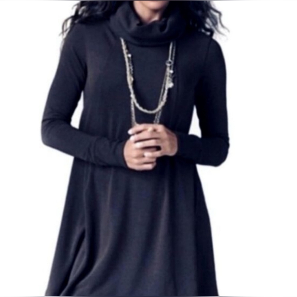 CAbi Fireside Cowl Neck/Turtleneck Knit A-Line Swing Dress Black Size XL